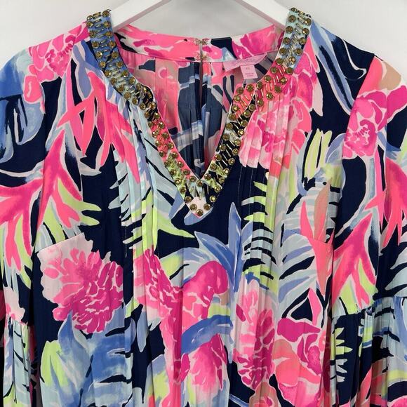 Lilly Pulitzer Ariele Romper High Tide Navy Tropicolada Floral Print‎ Size XS - Picture 4 of 12